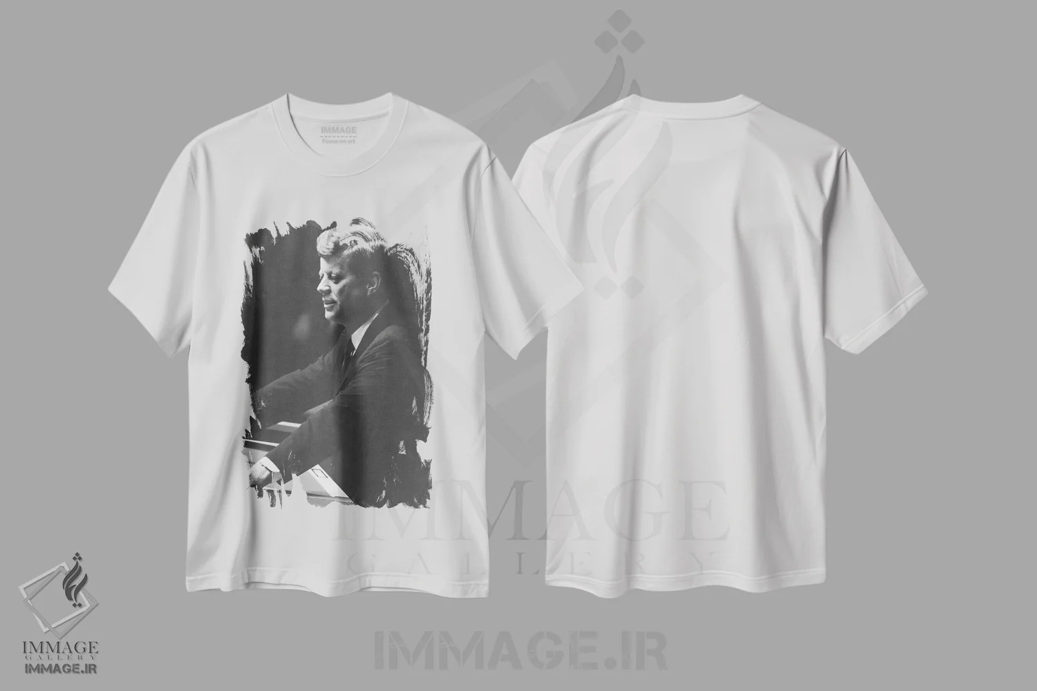 تیشرت سفید طرح دار جان اف کندی، تزئینی اثر ناشناس | immage.ir