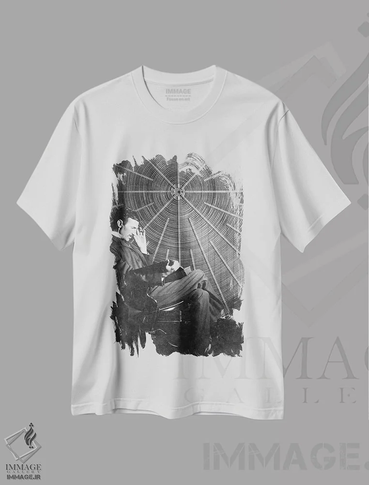تیشرت سفید طرح دار نیکولا تسلا، تزئینی اثر ناشناس | immage.ir