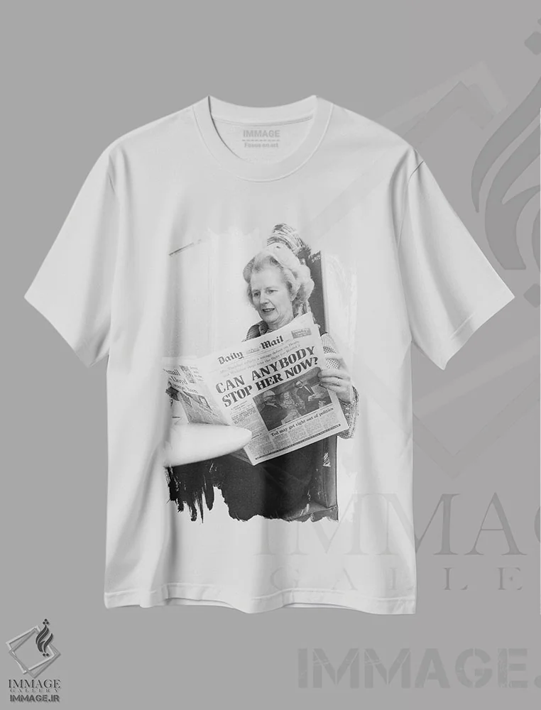 تیشرت سفید طرح دار مارگارت تاچر، تزئینی اثر ناشناس | immage.ir