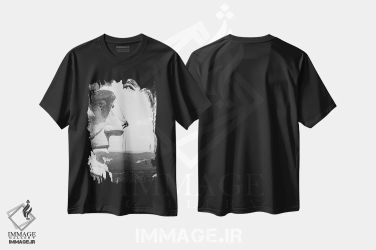 تیشرت مشکی طرح دار صعود از کوه راشمور، تزئینی اثر ناشناس | فروشگاه ایماژ