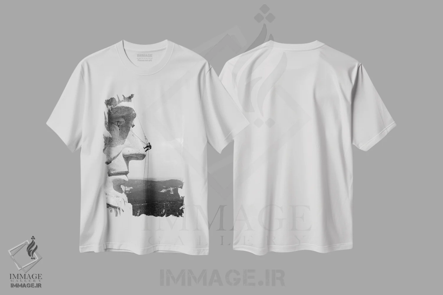 تیشرت سفید طرح دار صعود از کوه راشمور، تزئینی اثر ناشناس | immage.ir