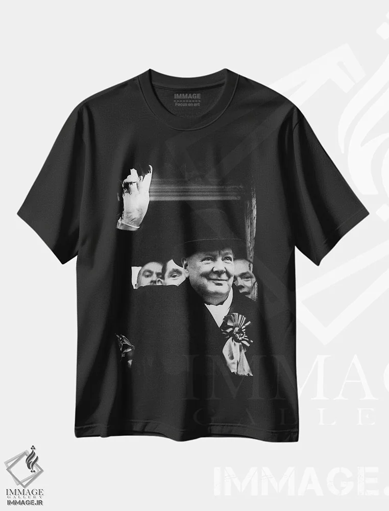 تیشرت مشکی طرح دار وینستون چرچیل، تزئینی اثر ناشناس | فروشگاه ایماژ