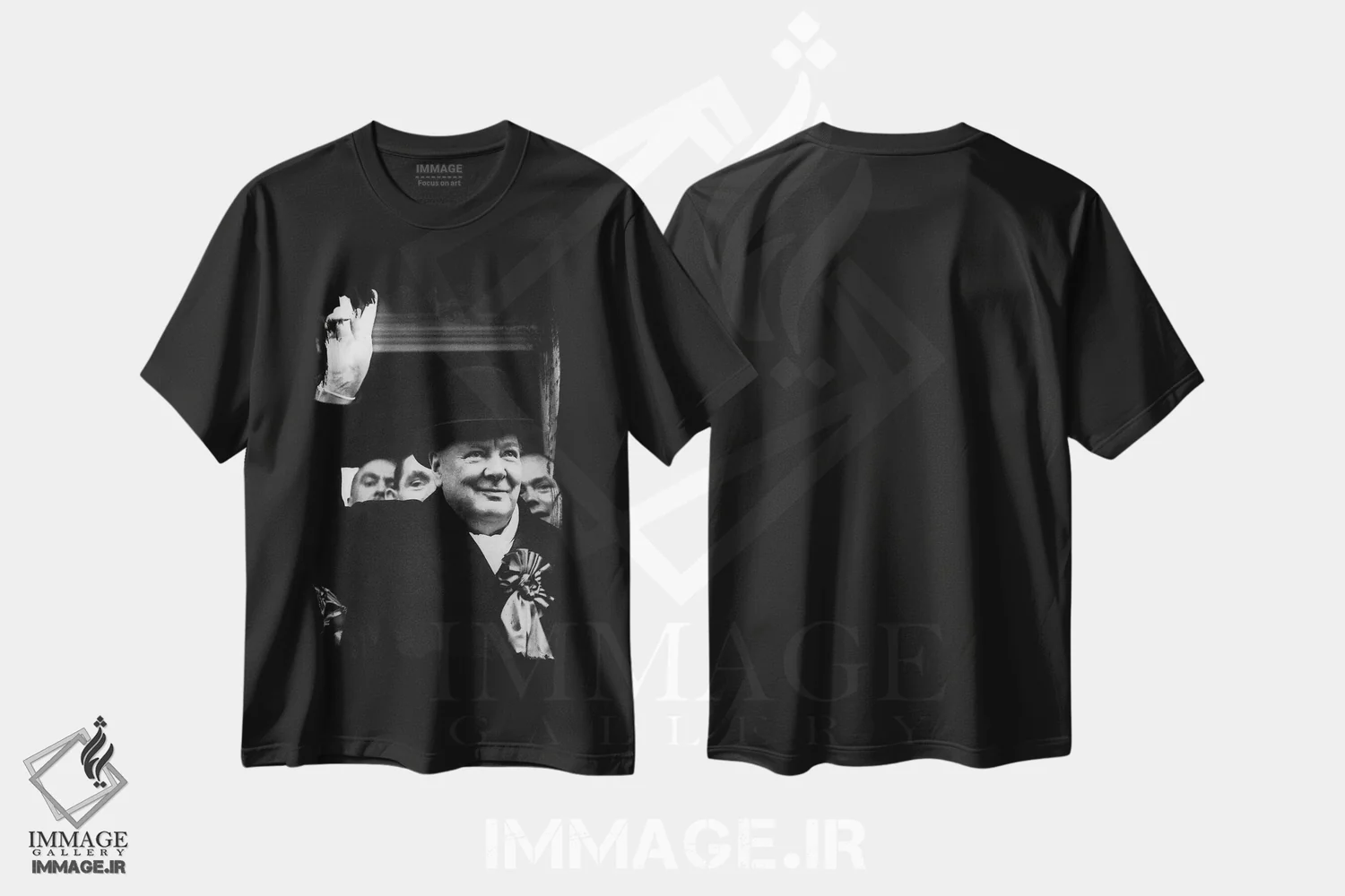 تیشرت مشکی طرح دار وینستون چرچیل، تزئینی اثر ناشناس | فروشگاه ایماژ