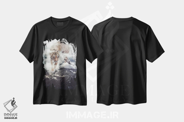تیشرت مشکی طرح دار ببر غول آسا می خواهد با هواپیما بازی کند، عکاسی ترکیبی اثر جن زد | immage.ir