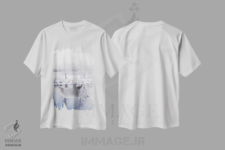 تیشرت سفید طرح دار خرس قطبی دوران کودکی و بازتاب رودخانه، عکاسی ترکیبی اثر جن زد | فروشگاه ایماژ