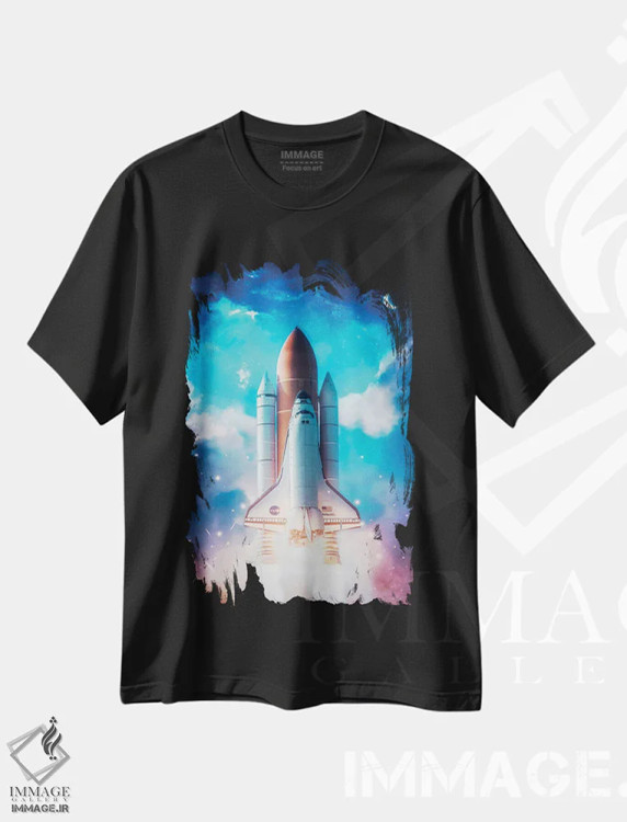 تیشرت مشکی طرح دار پرتاب موشک به سوی هلال ماه، عکاسی ترکیبی اثر جن زد | فروشگاه ایماژ