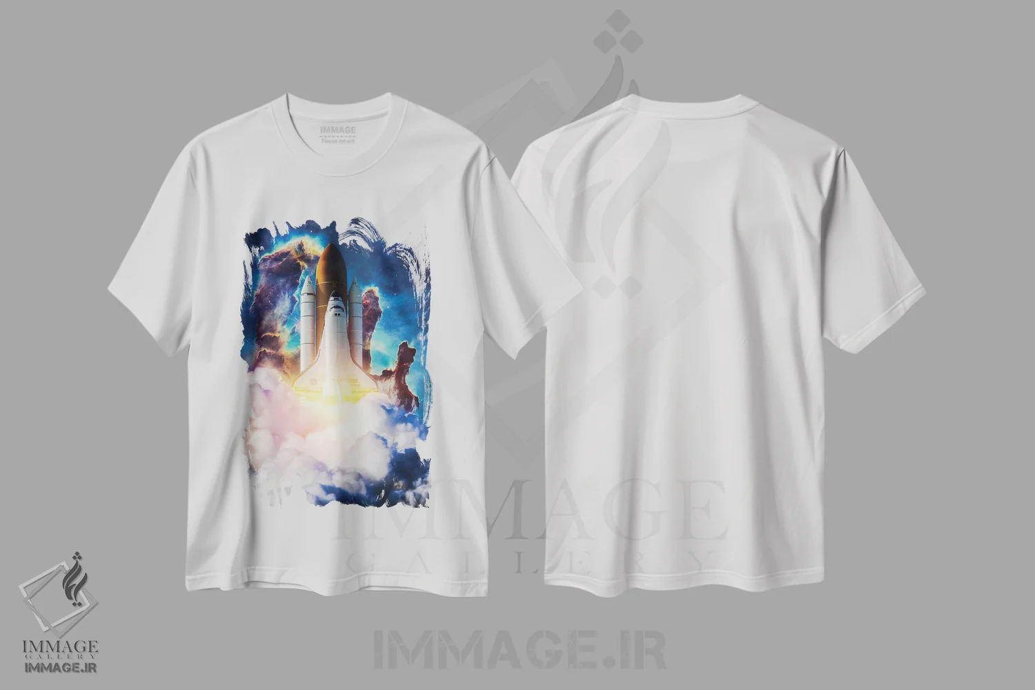 تیشرت سفید طرح دار پرتاب موشک ابرآفرین به سوی جهان، عکاسی ترکیبی اثر جن زد | فروشگاه ایماژ