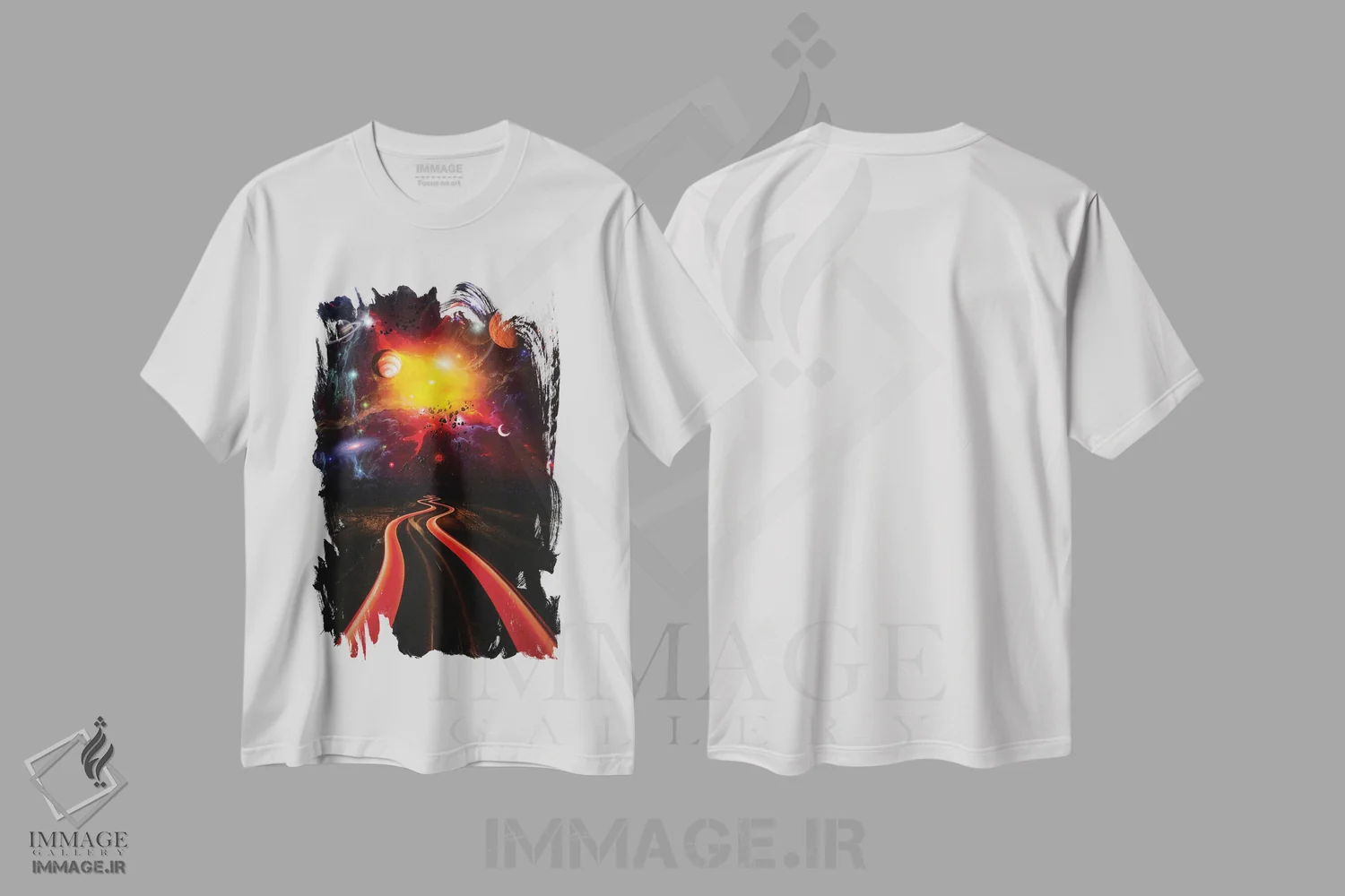 تیشرت سفید طرح دار خودروی نور سرعت به سمت سیارات فضایی، دکوراسیون جایگزین اثر جن زد | فروشگاه ایماژ