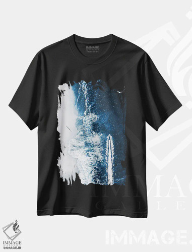 تیشرت مشکی طرح دار نمای هوایی از اقیانوس و شب پرستاره، عکاسی هوایی اثر جن زد | فروشگاه ایماژ