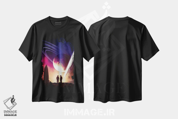 تیشرت مشکی طرح دار دو فضانورد و موشک، هنر دیجیتال اثر جن زد | فروشگاه ایماژ