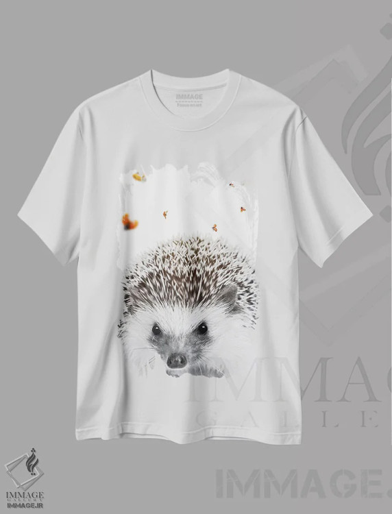 تیشرت سفید طرح دار جوجه تیغی و کفشدوزک ها، هنر دیجیتال اثر جن زد | immage.ir