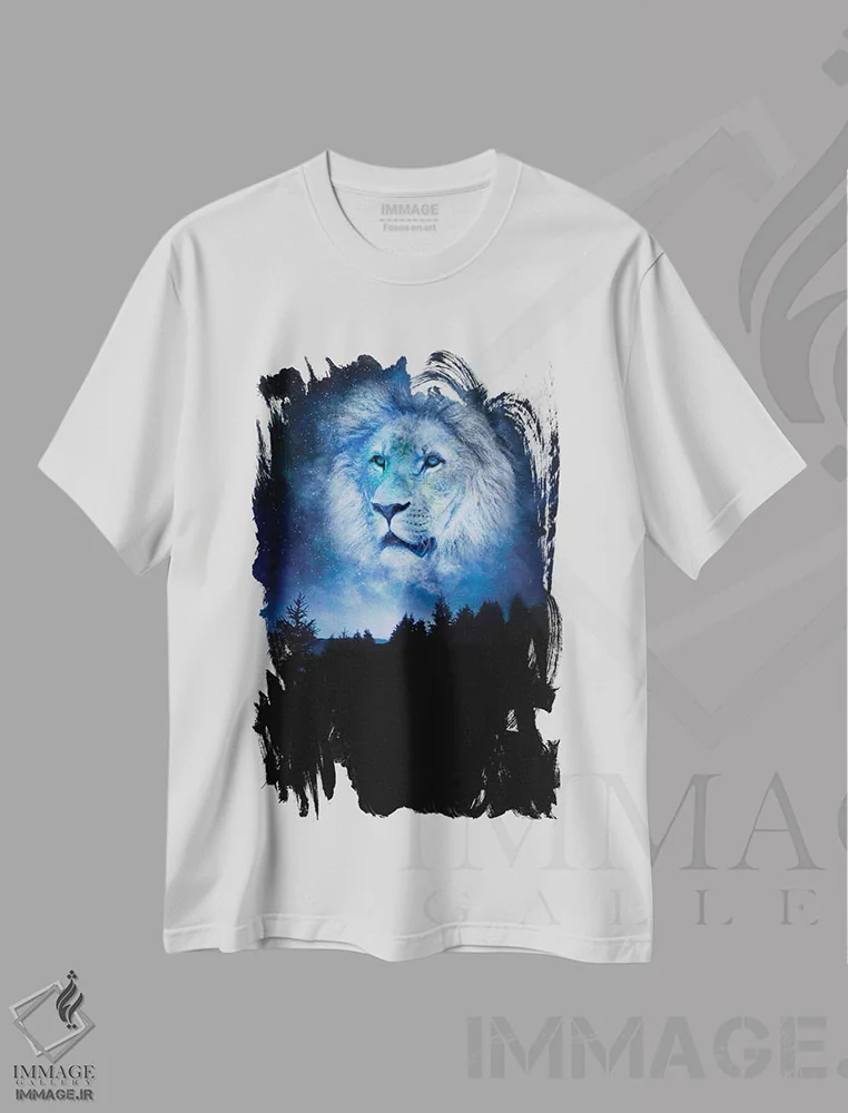 تیشرت سفید طرح دار کهکشان شیر آبی در آسمان شب، هنر دیجیتال اثر جن زد | فروشگاه ایماژ