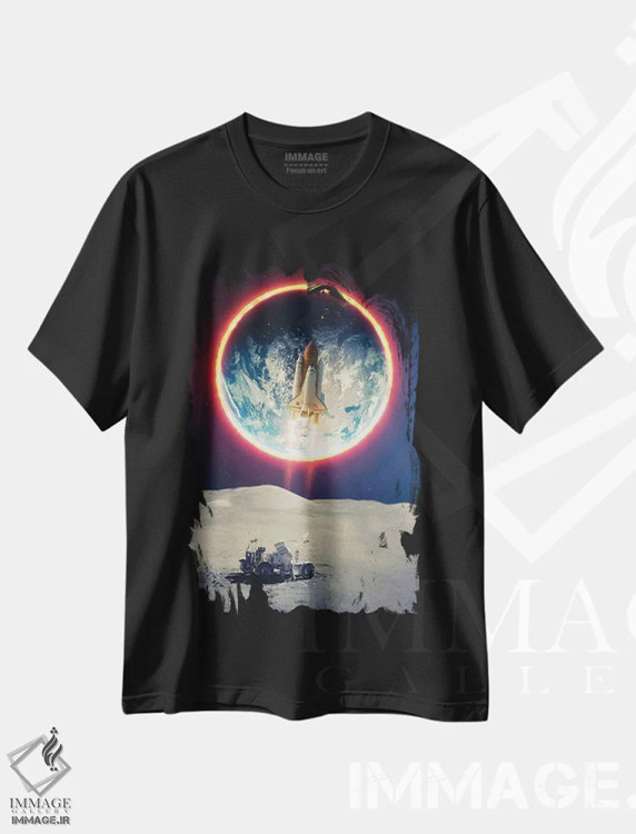 تیشرت مشکی طرح دار ماموریت موشکی به ماه و فضانورد، هنر دیجیتال اثر جن زد | immage.ir