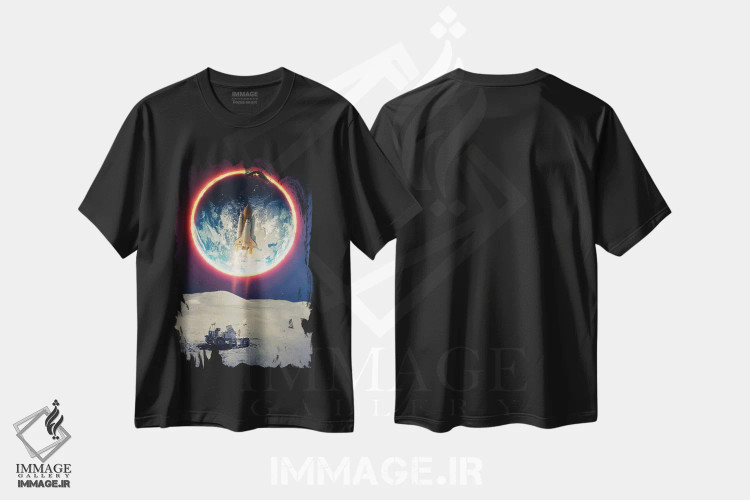 تیشرت مشکی طرح دار ماموریت موشکی به ماه و فضانورد، هنر دیجیتال اثر جن زد | immage.ir