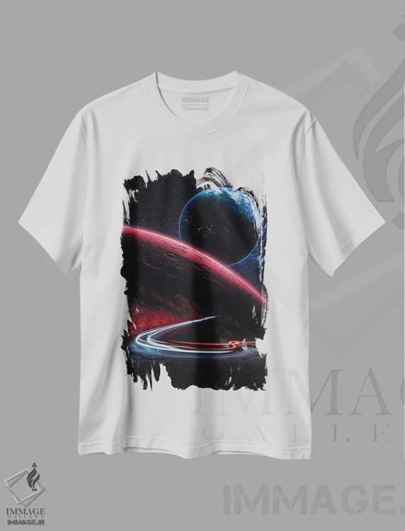 تیشرت سفید طرح دار دنباله های سرعت و سیارات مریخ و زمین، هنر دیجیتال اثر جن زد | immage.ir