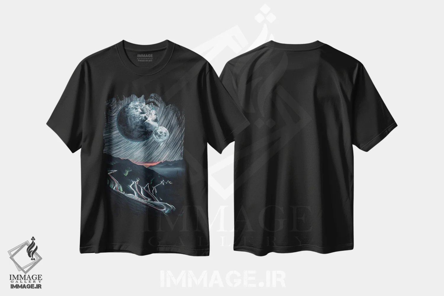 تیشرت مشکی طرح دار رد ستارگان شب و ماه، هنر دیجیتال اثر جن زد | immage.ir