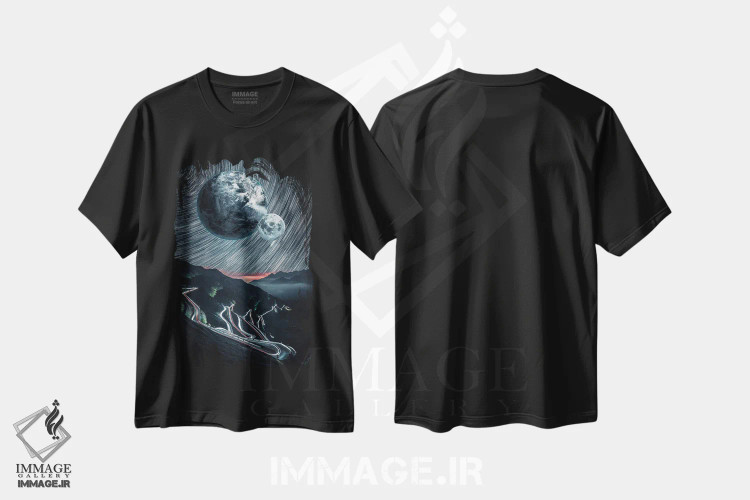 تیشرت مشکی طرح دار رد ستارگان شب و ماه، هنر دیجیتال اثر جن زد | immage.ir