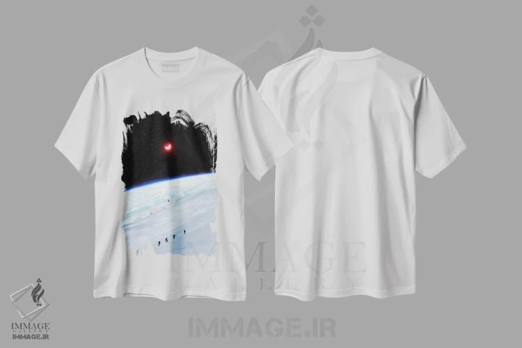 تیشرت سفید طرح دار صعود به کوه فضایی، هنر دیجیتال اثر جن زد | فروشگاه ایماژ