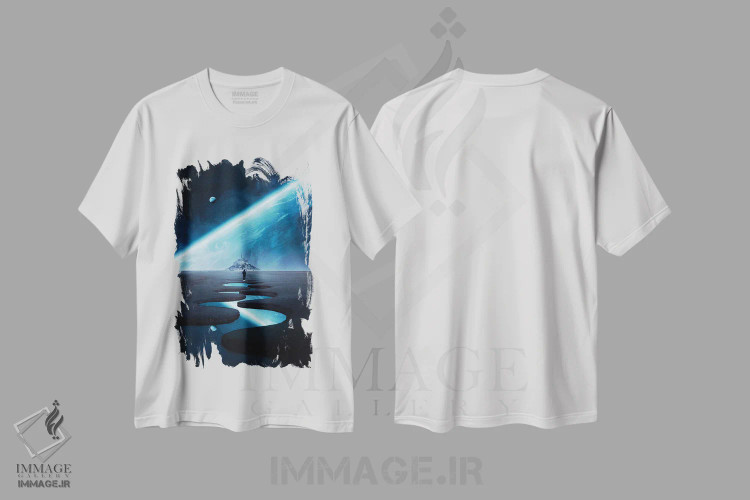 تیشرت سفید طرح دار مون سن میشل و سیاره، هنر دیجیتال اثر جن زد | immage.ir
