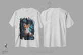 تیشرت سفید طرح دار روباه کوچک و پروانه آبی، هنر دیجیتال اثر جن زد | immage.ir