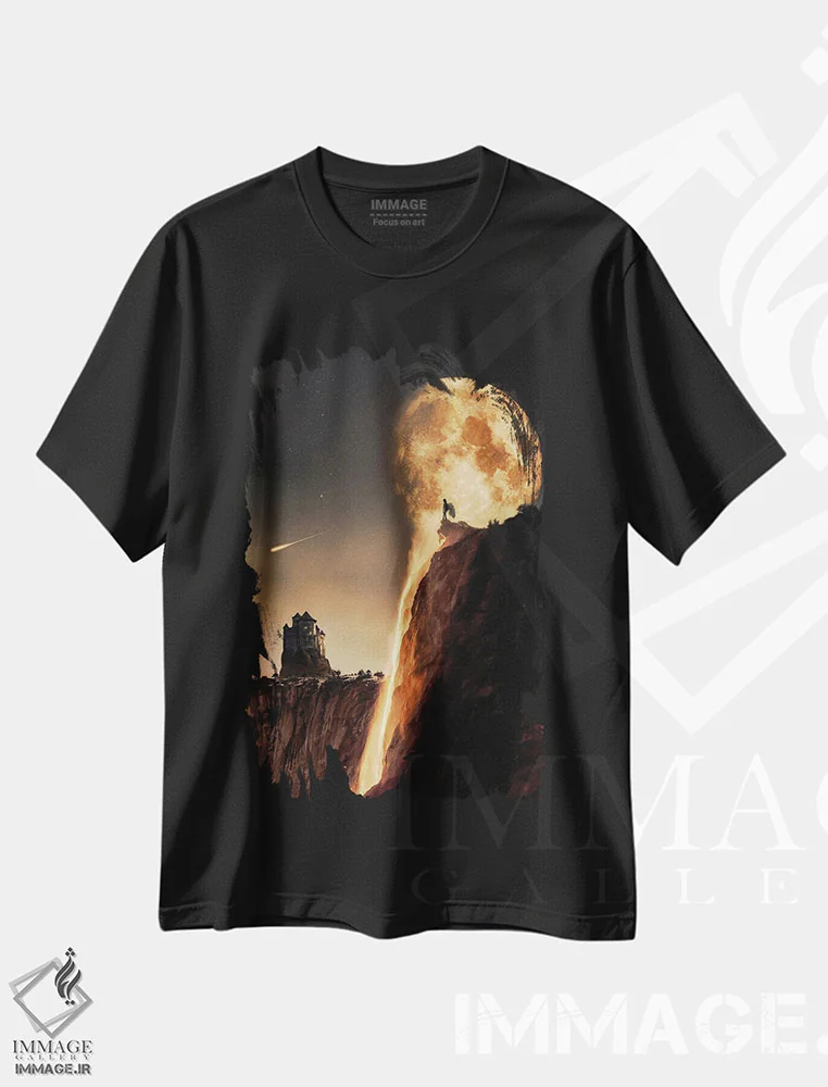 تیشرت مشکی طرح دار ماه کامل فرود آمده بر آبشار آنجل، هنر دیجیتال اثر جن زد | فروشگاه ایماژ