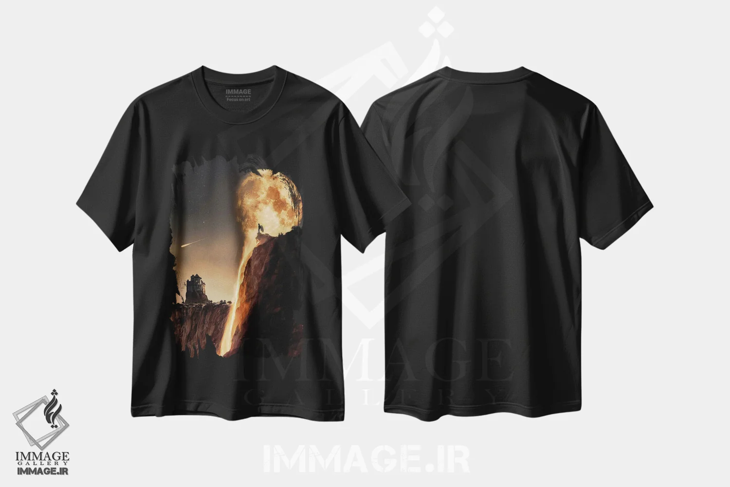 تیشرت مشکی طرح دار ماه کامل فرود آمده بر آبشار آنجل، هنر دیجیتال اثر جن زد | فروشگاه ایماژ