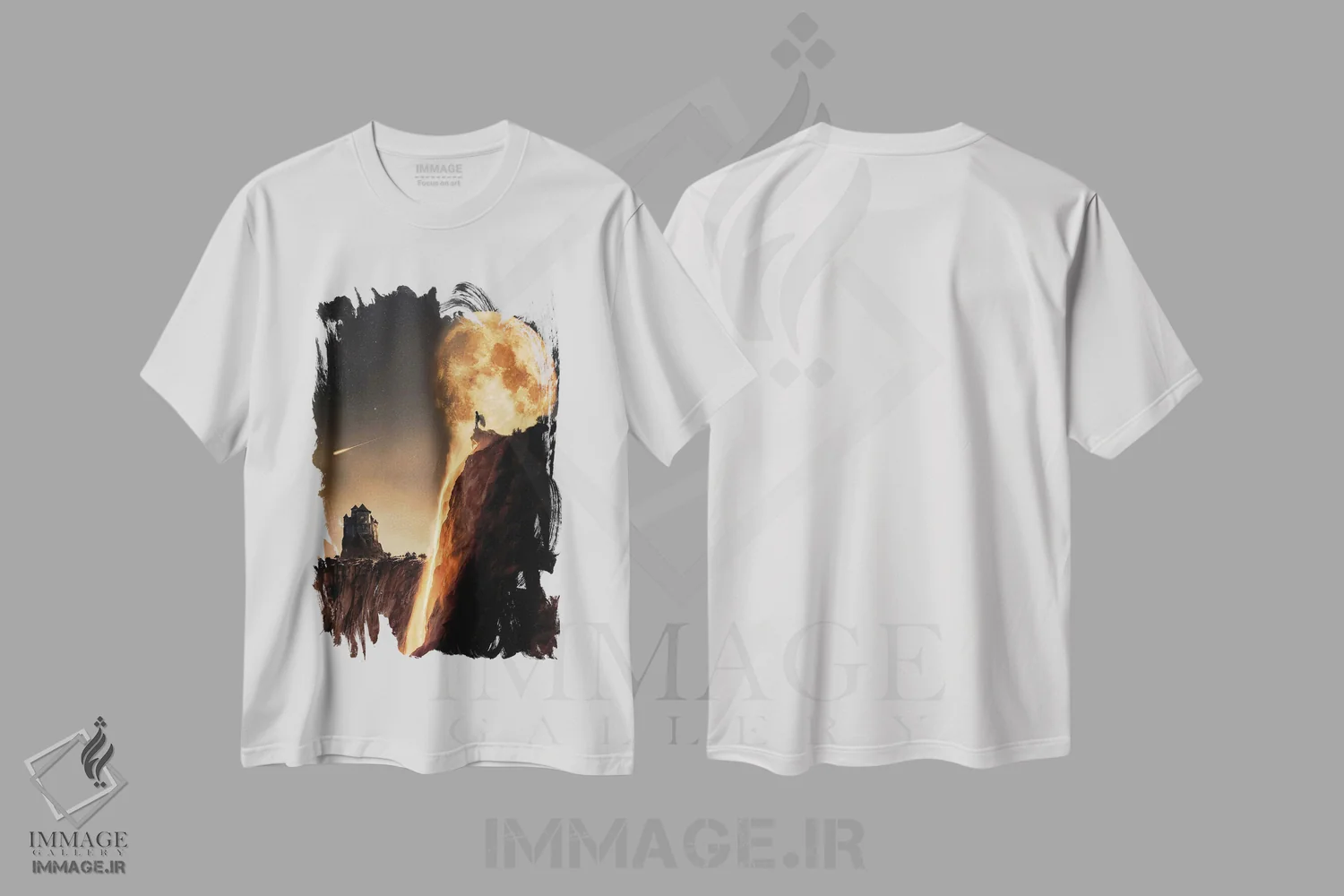 تیشرت سفید طرح دار ماه کامل فرود آمده بر آبشار آنجل، هنر دیجیتال اثر جن زد | immage.ir