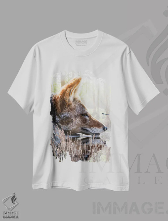 تیشرت سفید طرح دار روباه قرمز و سنجاقک، هنر دیجیتال اثر جن زد | فروشگاه ایماژ