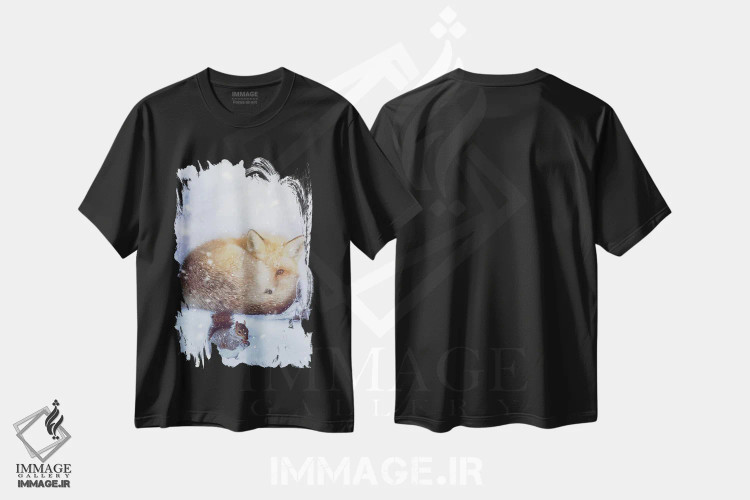 تیشرت مشکی طرح دار روباه قرمز و سنجاب در زمستان، هنر دیجیتال اثر جن زد | فروشگاه ایماژ