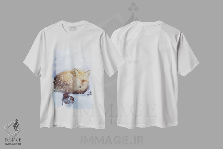 تیشرت سفید طرح دار روباه قرمز و سنجاب در زمستان، هنر دیجیتال اثر جن زد | immage.ir