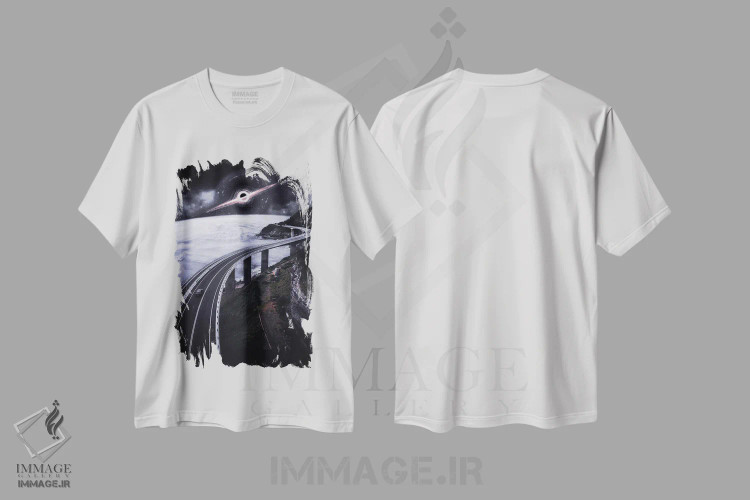 تیشرت سفید طرح دار جاده به سمت سیاه چاله در فضا، هنر دیجیتال اثر جن زد | immage.ir