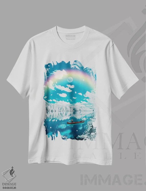 تیشرت سفید طرح دار رنگین کمان و منظره زمستانی، هنر دیجیتال اثر جن زد | immage.ir