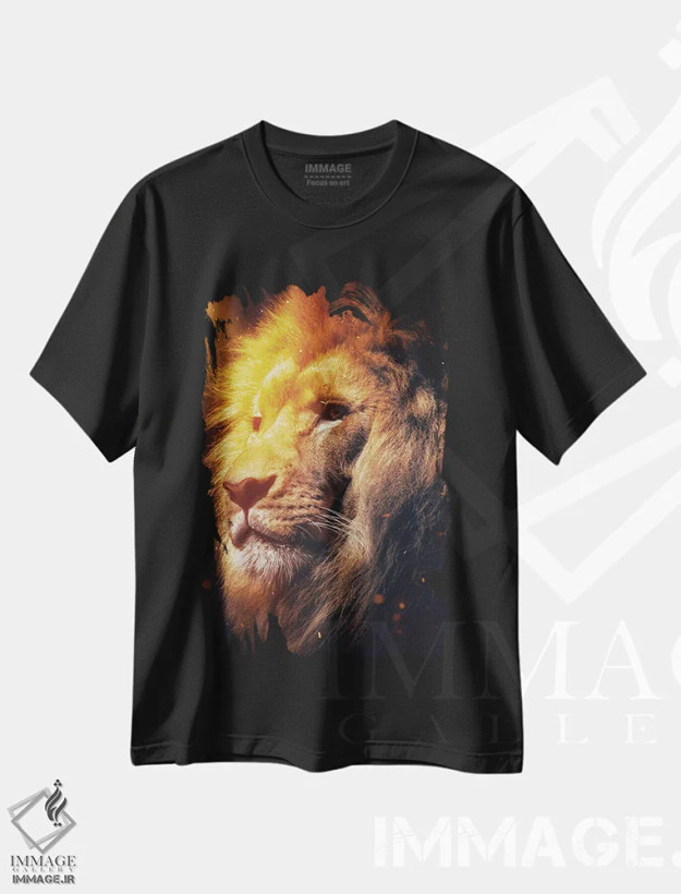 تیشرت مشکی طرح دار روح شیر پادشاه آتشین، هنر دیجیتال اثر جن زد | immage.ir