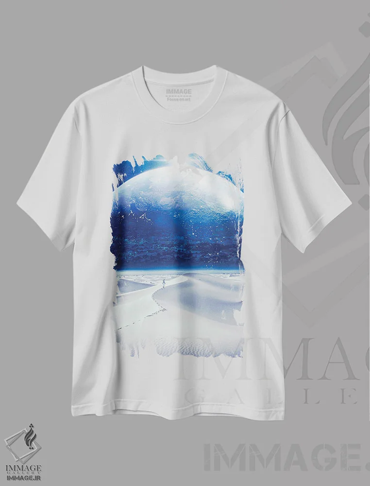 تیشرت سفید طرح دار بیابان سفید و سیاره شهر، هنر دیجیتال اثر جن زد | فروشگاه ایماژ