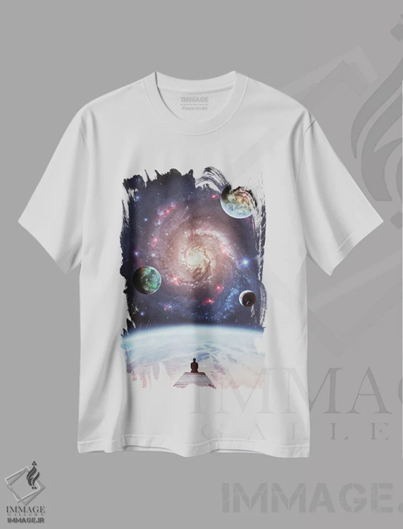 تیشرت سفید طرح دار رقص باله کهکشان و سیارات، هنر دیجیتال اثر جن زد | immage.ir
