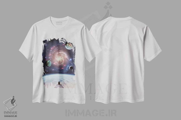 تیشرت سفید طرح دار رقص باله کهکشان و سیارات، هنر دیجیتال اثر جن زد | immage.ir