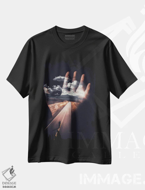 تیشرت مشکی طرح دار خطوط دست آینده ات را نشان می دهد، هنر دیجیتال اثر جن زد | فروشگاه ایماژ