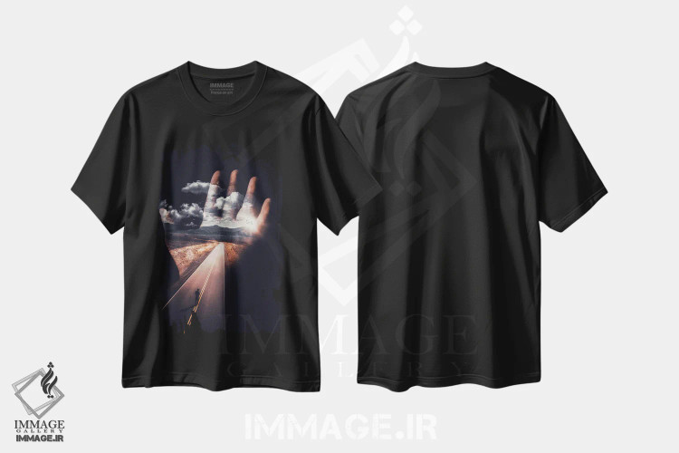 تیشرت مشکی طرح دار خطوط دست آینده ات را نشان می دهد، هنر دیجیتال اثر جن زد | فروشگاه ایماژ