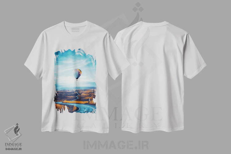 تیشرت سفید طرح دار جاده جادویی به سمت بالون هوای داغ، هنر دیجیتال اثر جن زد | immage.ir