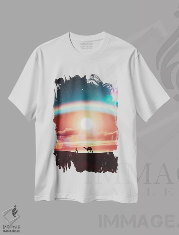 تیشرت سفید طرح دار چشم بیابان سوزان، عکاسی ترکیبی اثر جن زد | immage.ir
