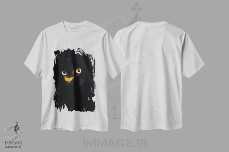 تیشرت سفید طرح دار پروانهٔ نارنجی و گربه سیاه، عکاسی ترکیبی اثر جن زد | فروشگاه ایماژ