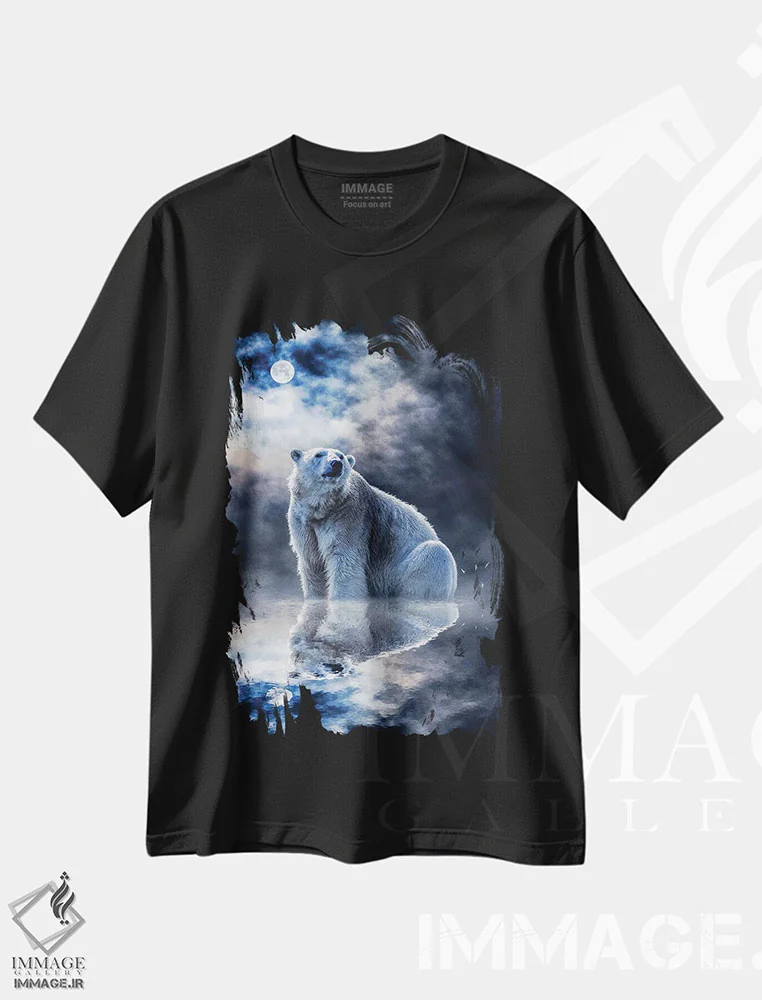 تیشرت مشکی طرح دار بازتاب خرس قطبی در آب، عکاسی ترکیبی اثر جن زد | immage.ir