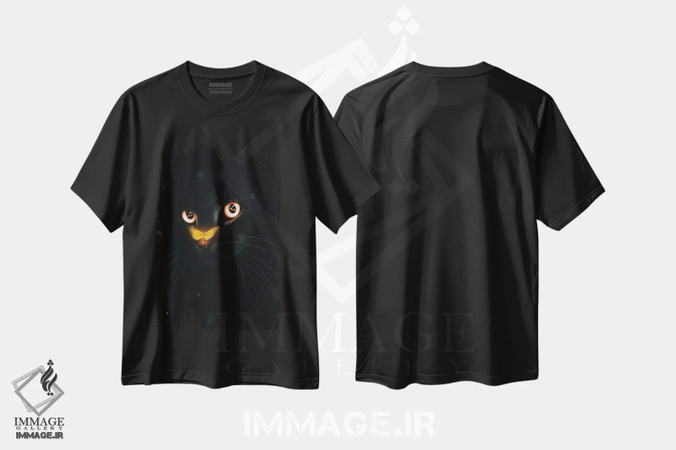 تیشرت مشکی طرح دار پروانهٔ نارنجی و گربه سیاه، عکاسی ترکیبی اثر جن زد | immage.ir