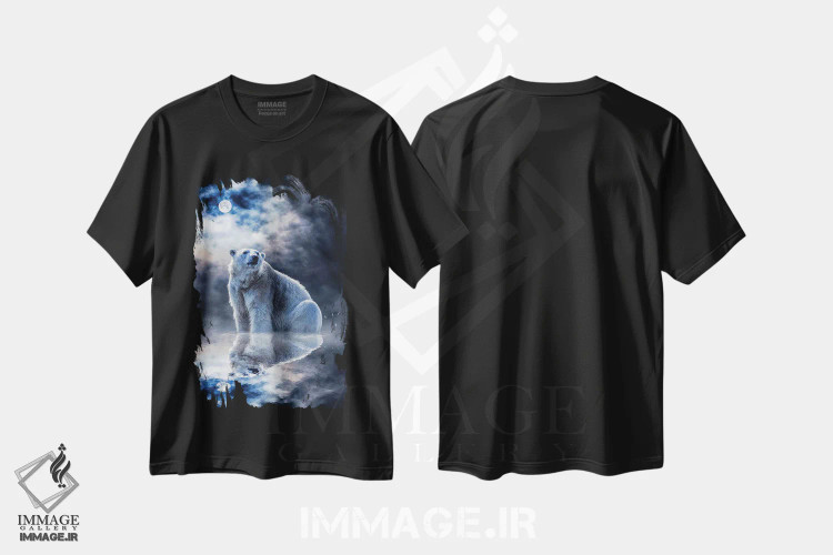 تیشرت مشکی طرح دار بازتاب خرس قطبی در آب، عکاسی ترکیبی اثر جن زد | immage.ir