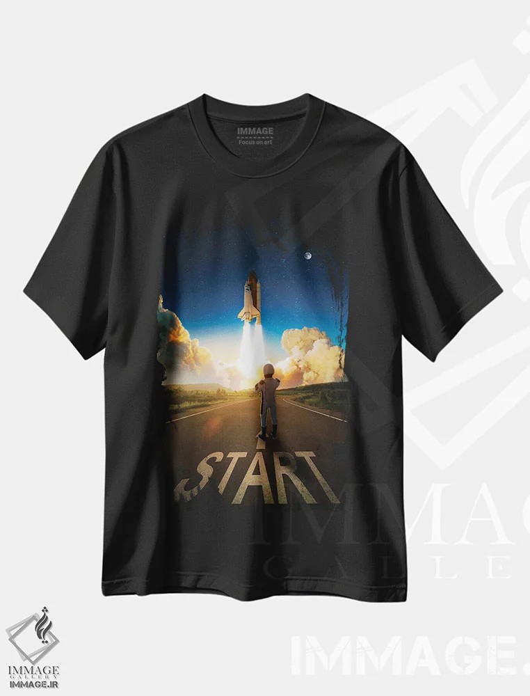 تیشرت مشکی طرح دار فضانورد منتظر شروع پرتاب موشک، تزئینی اثر جن زد | فروشگاه ایماژ