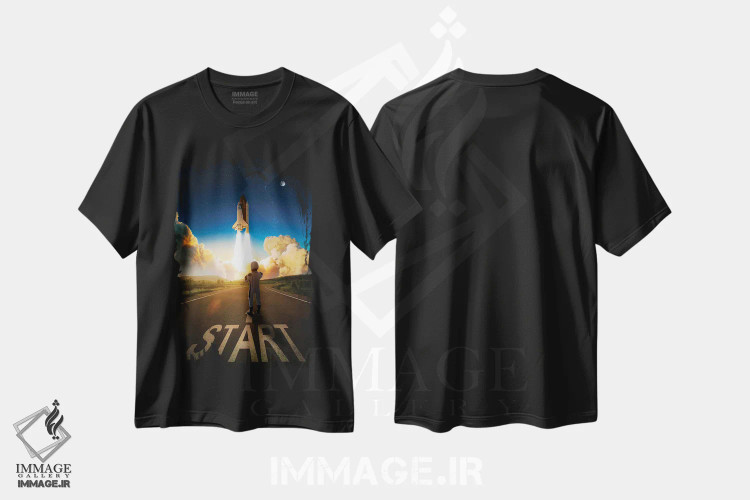 تیشرت مشکی طرح دار فضانورد منتظر شروع پرتاب موشک، تزئینی اثر جن زد | فروشگاه ایماژ
