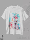 تیشرت سفید طرح دار زیبایی بهشت فلامینگوی صورتی، تزئینی اثر جن زد | immage.ir