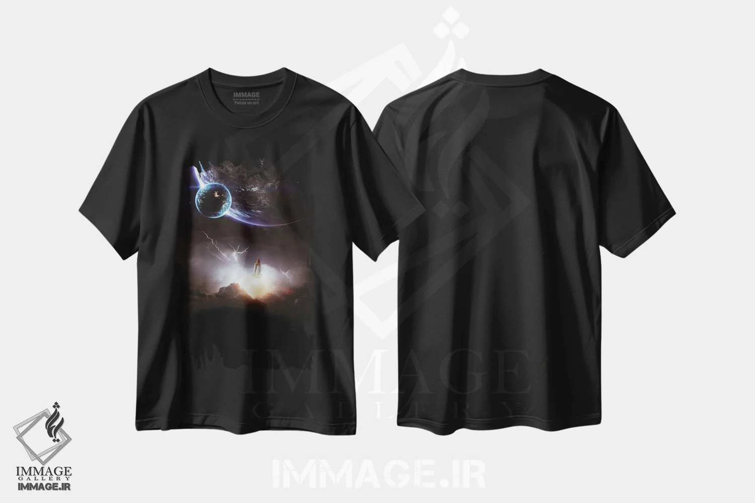 تیشرت مشکی طرح دار برخاست موشک در میان رعد و برق، تزئینی اثر جن زد | immage.ir