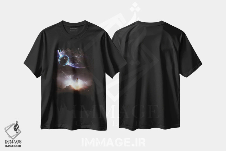 تیشرت مشکی طرح دار برخاست موشک در میان رعد و برق، تزئینی اثر جن زد | immage.ir