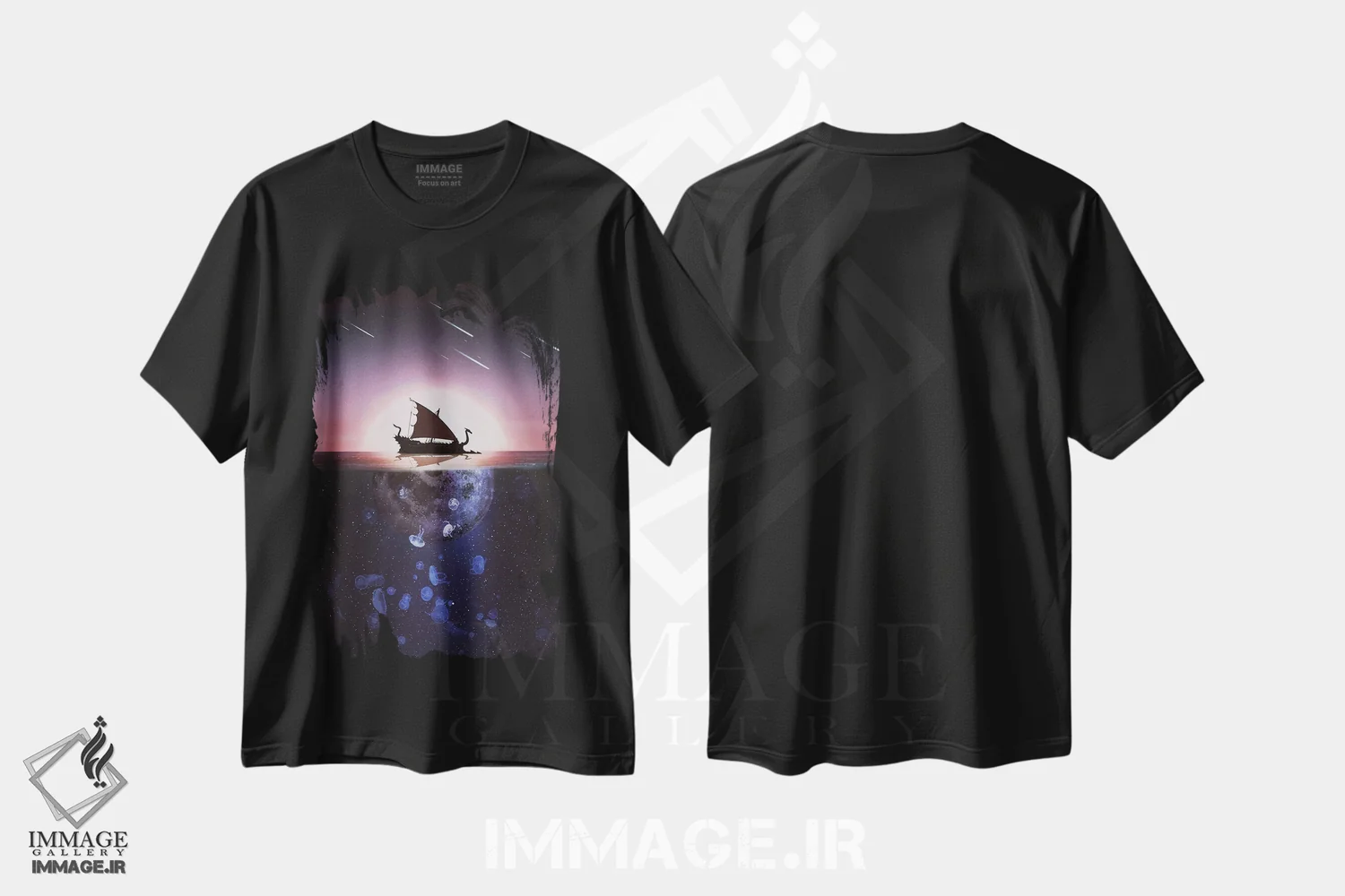 تیشرت مشکی طرح دار دراکار میان خورشید و ماه، تزئینی اثر جن زد | فروشگاه ایماژ